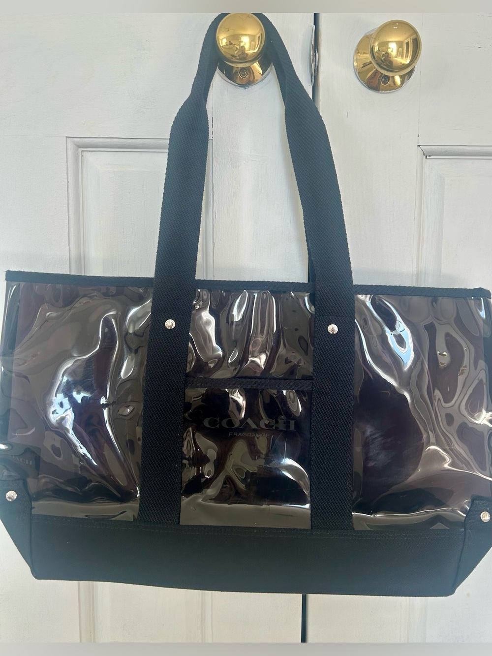 Coach Fragrance Black Clear Patent Tote with Black Web Handles